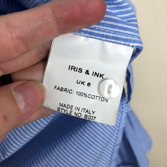 iris & ink collarless button down blouse striped - Picture 6 of 8